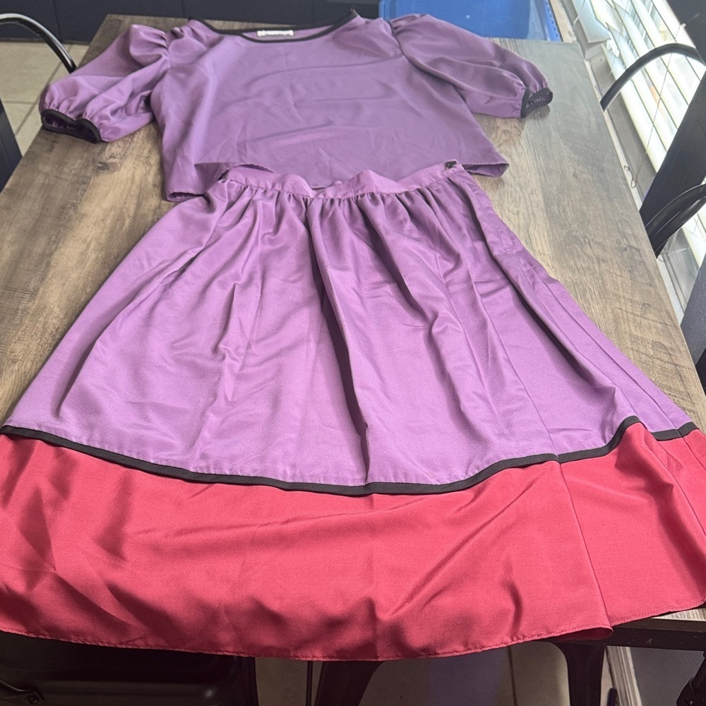 Vintage Purple and Burgundy Silk Skirt and Top Set 70’s Style
